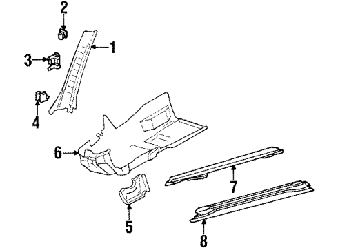 Windshield Pillar Trim Diagram for 129-690-03-25-9045