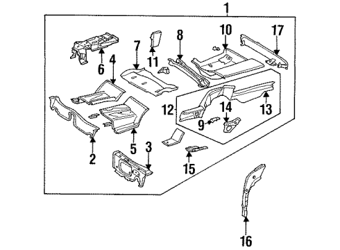 Rear Floor Pan Diagram for 124-610-34-61