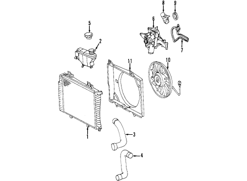 1998 Mercedes-Benz CLK320 Radiator & Components Diagram