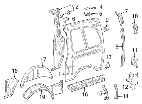 2016 Mercedes-Benz Metris Inner Structure & Rails - Side Panel Diagram