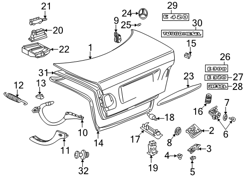 1998 Mercedes-Benz E320 Exterior Trim - Trunk Diagram