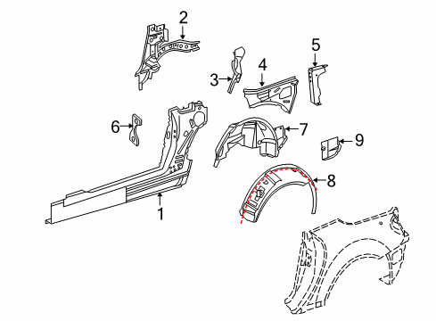 2006 Mercedes-Benz SLK280 Inner Structure - Quarter Panel Diagram