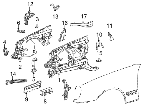 1998 Mercedes-Benz E430 Structural Components & Rails Diagram