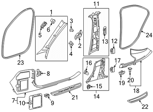 2021 Mercedes-Benz E63 AMG S Interior Trim - Pillars Diagram