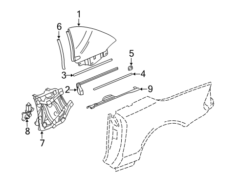 2009 Mercedes-Benz SL63 AMG Glass & Hardware - Quarter Panel Diagram