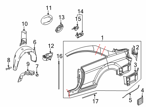 2012 Mercedes-Benz CL63 AMG Exterior Trim - Quarter Panel Diagram