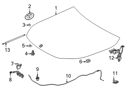 2023 Mercedes-Benz GLB250 Hood & Components Diagram