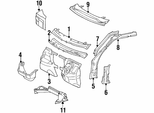 1987 Mercedes-Benz 260E Cowl Diagram