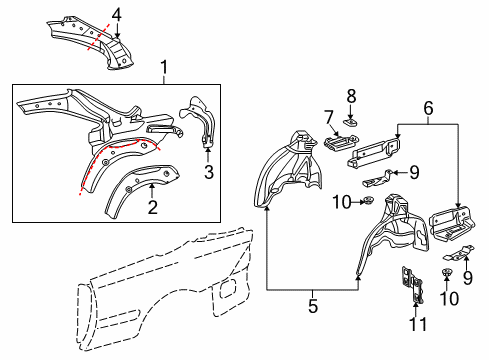 2003 Mercedes-Benz CL500 Inner Structure - Quarter Panel Diagram