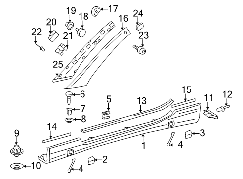 2012 Mercedes-Benz SL63 AMG Exterior Trim - Pillars Diagram