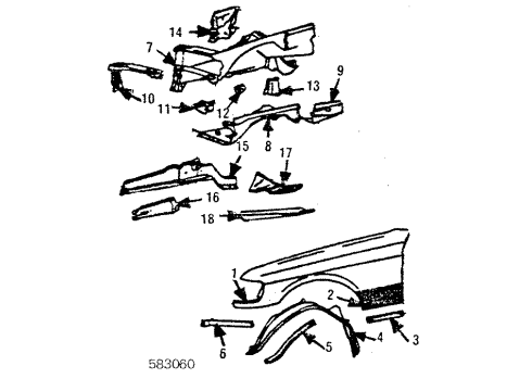 1985 Mercedes-Benz 500SEC Fender Diagram for 126-881-20-01