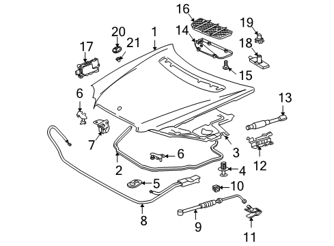 2007 Mercedes-Benz SL600 Hood & Components Diagram