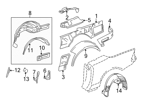 2004 Mercedes-Benz SL600 Inner Structure - Quarter Panel Diagram