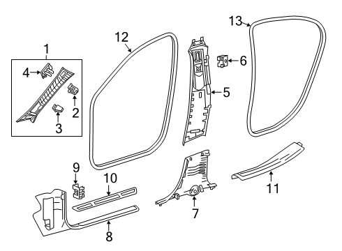 2015 Mercedes-Benz GLA45 AMG Interior Trim - Pillars Diagram
