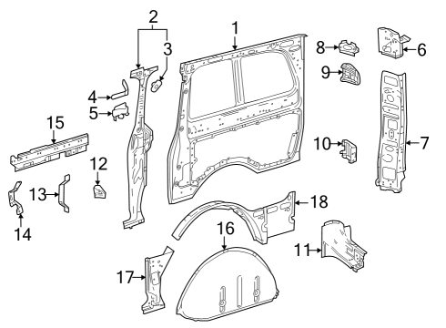 2023 Mercedes-Benz Metris Inner Structure & Rails - Side Panel Diagram 3