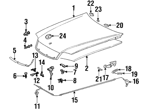 1991 Mercedes-Benz 300SL Hood & Components Diagram