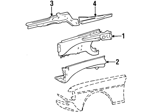 1985 Mercedes-Benz 300CD Inner Structure & Rails - Fender Diagram