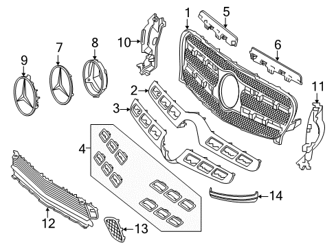 2018 Mercedes-Benz GLA45 AMG Grille & Components Diagram