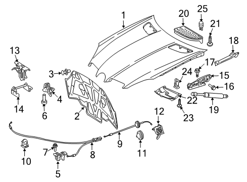 2007 Mercedes-Benz SLK280 Hood & Components Diagram