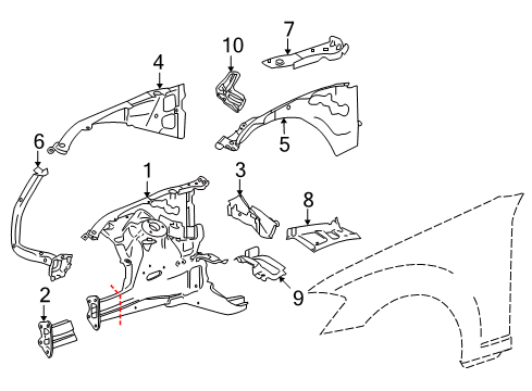 2009 Mercedes-Benz CL550 Center Reinforcement Diagram for 216-620-00-17