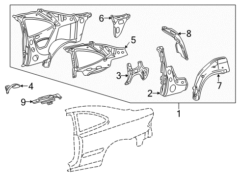 1998 Mercedes-Benz CLK320 Inner Structure - Quarter Panel Diagram