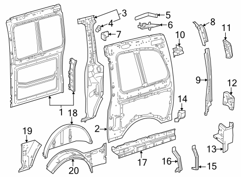 2023 Mercedes-Benz Metris Inner Structure & Rails - Side Panel Diagram 2