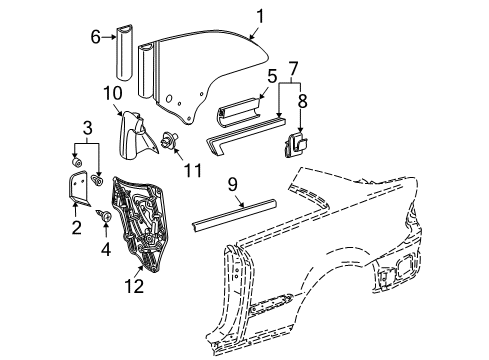 2004 Mercedes-Benz CLK55 AMG Glass & Hardware - Quarter Panel Diagram
