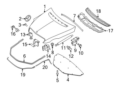 2007 Mercedes-Benz R500 Hood & Components Diagram