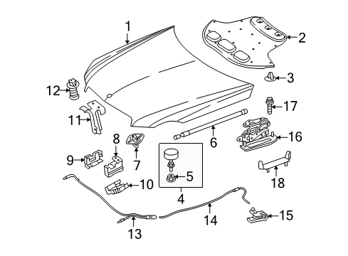 2010 Mercedes-Benz E350 Hood & Components Diagram