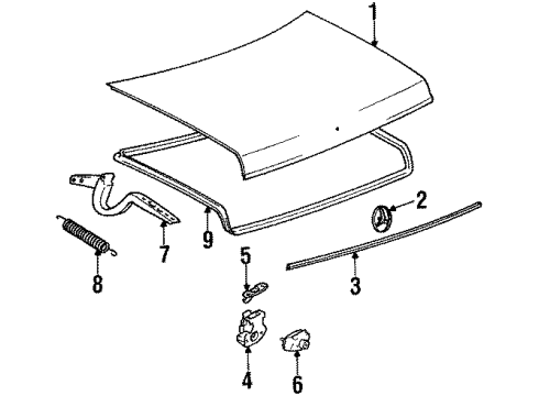 1985 Mercedes-Benz 300D Trunk Lid & Components Diagram