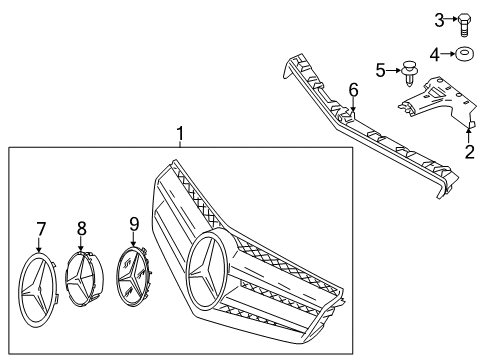 2013 Mercedes-Benz C63 AMG Grille & Components Diagram 3