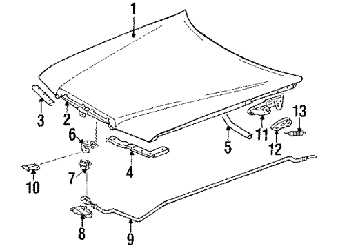 1988 Mercedes-Benz 300TE Hood & Components Diagram